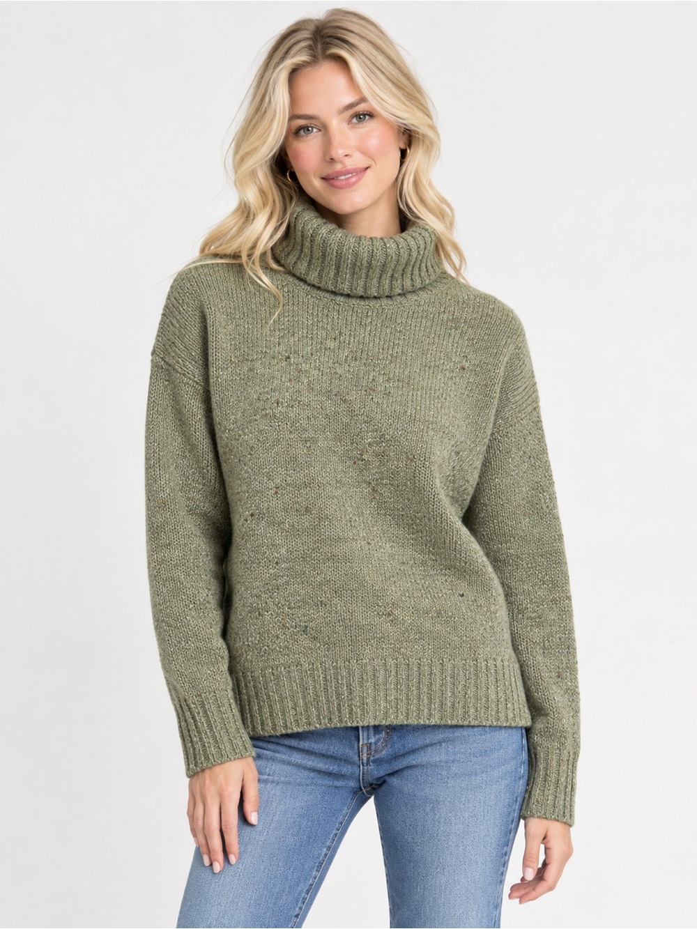 Carolyn Taylor Women’s Sage Green Flecked Turtleneck Sweater Wool Blend Medium